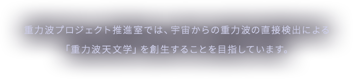 重力波プロジェクト推進室では、宇宙からの重力波の直接検出による「重力波天文学」を創生することを目指しています。